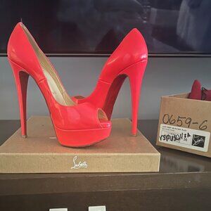 Christian Louboutin Lady Peep platform 150 high heel shoes in pink patent rose